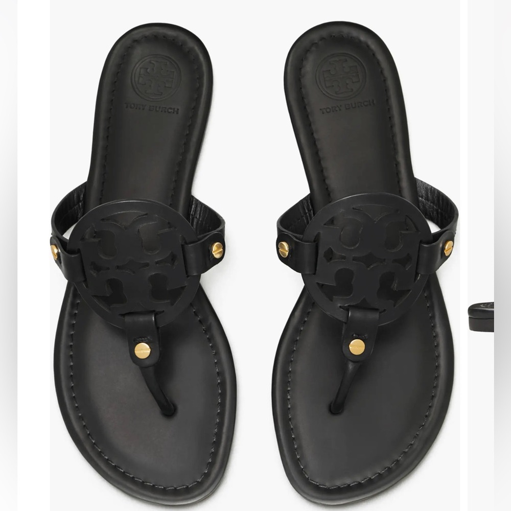 Tory Burch Miller Black Tumbled Leather Slide Sandals - Picture 1 of 6